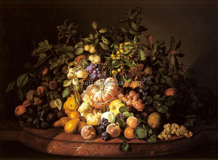 A Still Life of Fruit on a Marble Ledge - 利奥波德·辛诺格尔